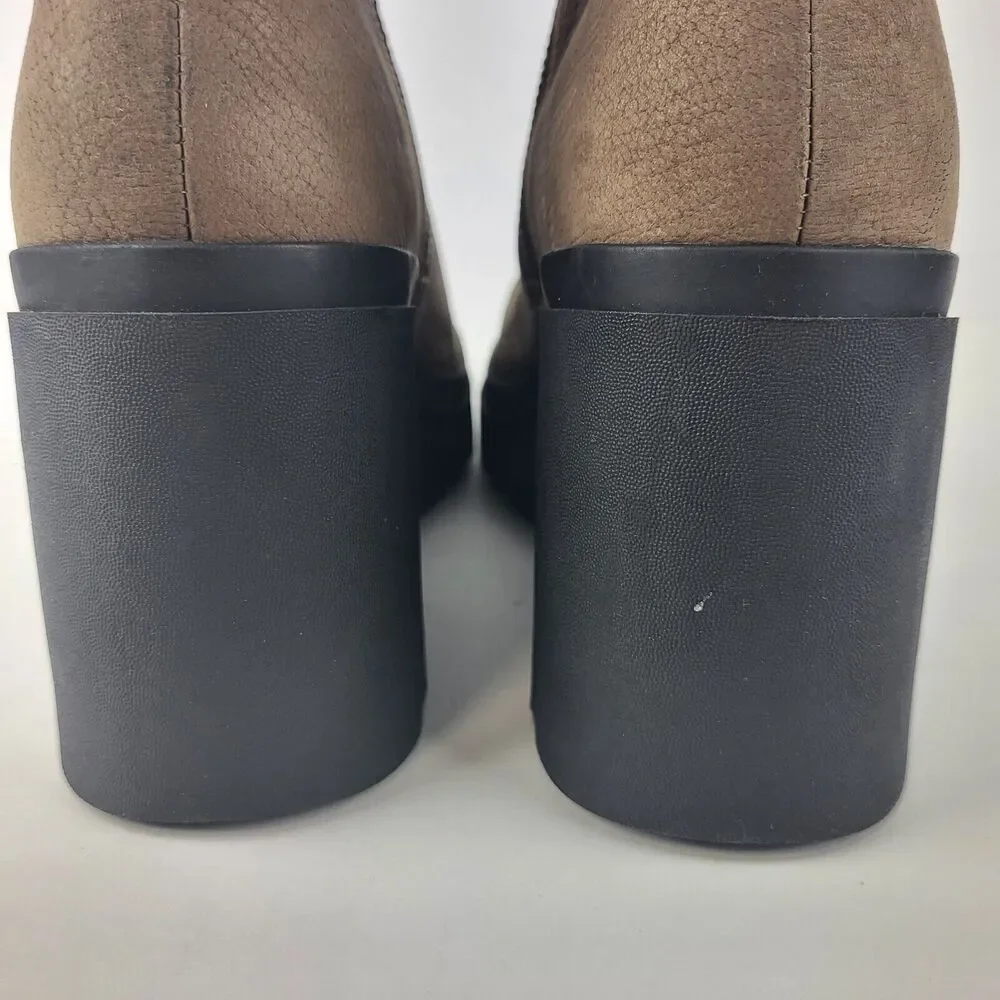 Eileen Fisher Tan Taupe Leather Lug Platform Ankle Booties Boots Size 11